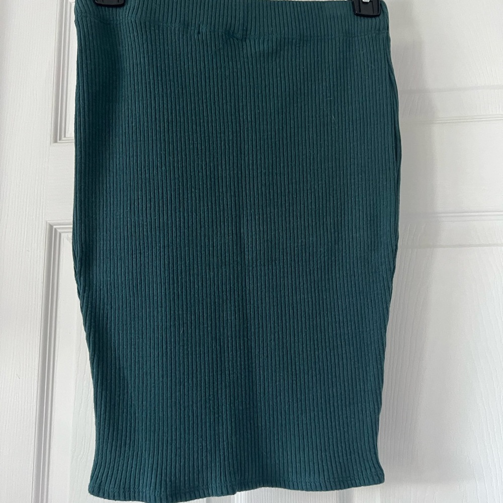 Teal Button-Front Ribbed Skirt - Picture 2 of 3